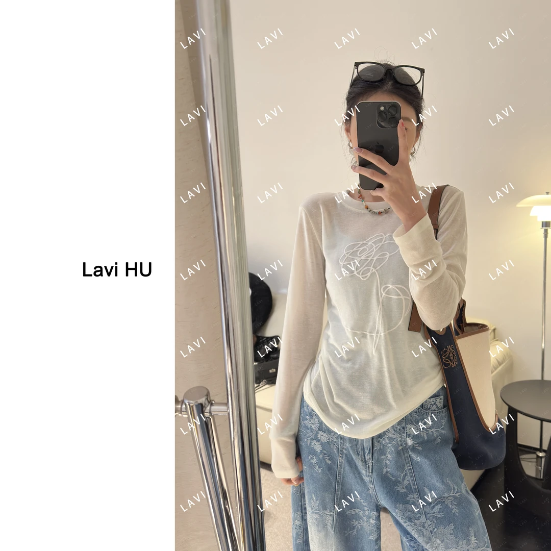 无厘头的花 时尚百搭圆领套头打底T恤6236