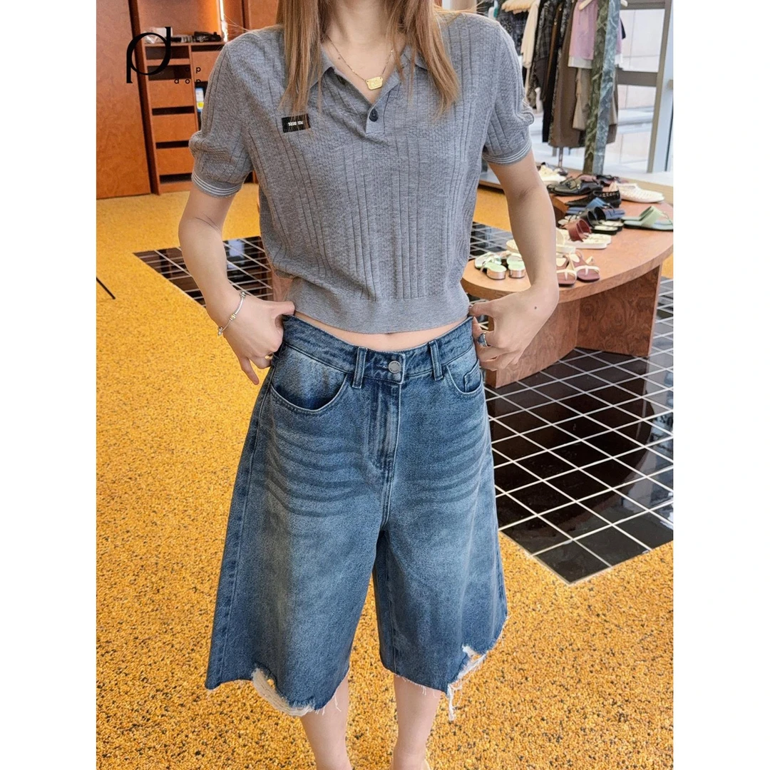 ICE DUST2025春夏破洞阔版牛仔中裤休闲裤女1480dopdop买手店