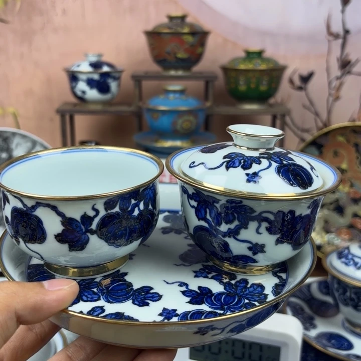 今***吗陶盖碗景德镇手工手绘陶瓷