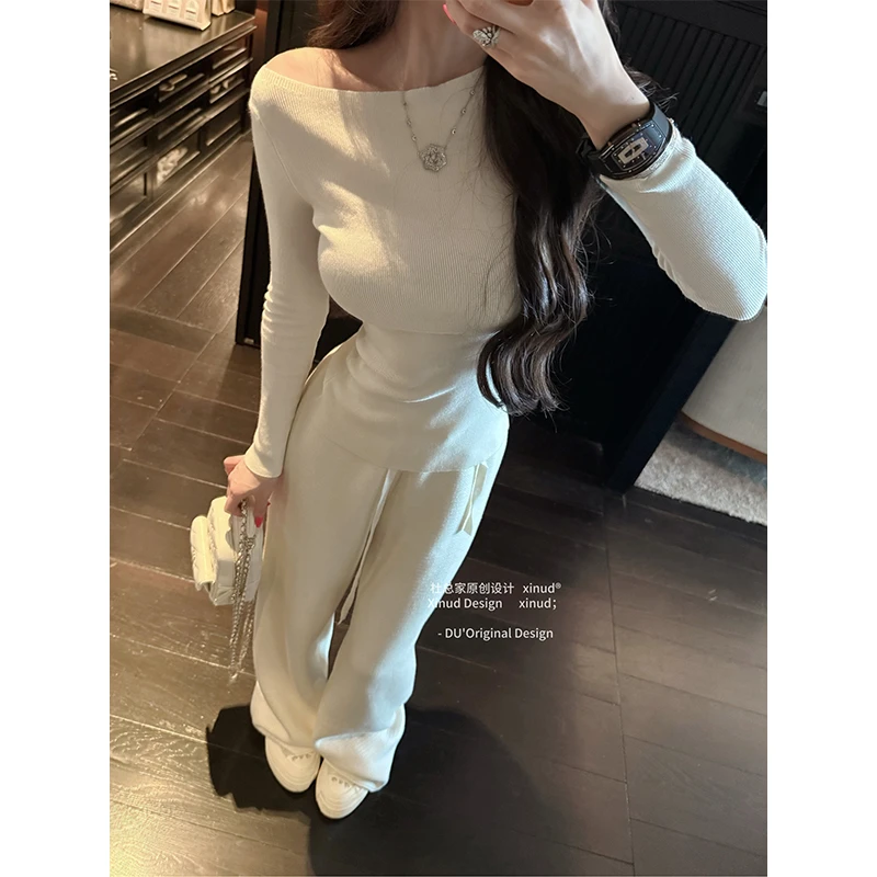 杜总家 轻松贵气感*美利奴纯色斜肩百搭打底衫显瘦修身内搭上衣冬