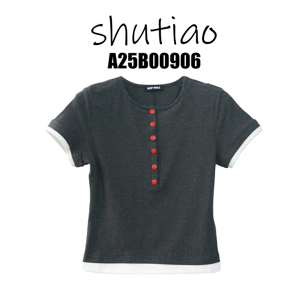 【SHUTIAO】2025夏季：新款小众设计款T恤A25B00906