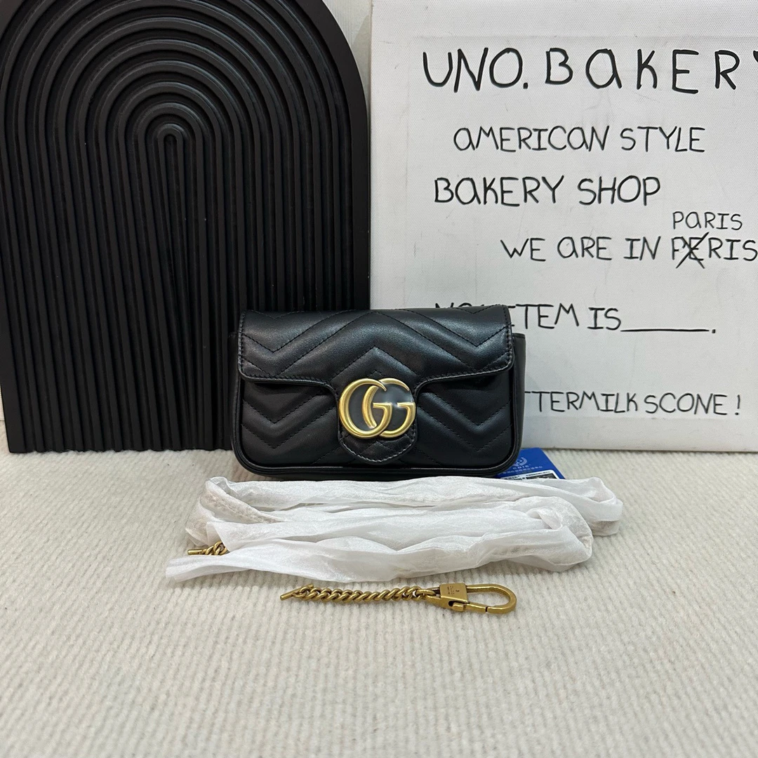 99新 GUCCI/古驰 【蔡包紫】黑金马蒙mini
