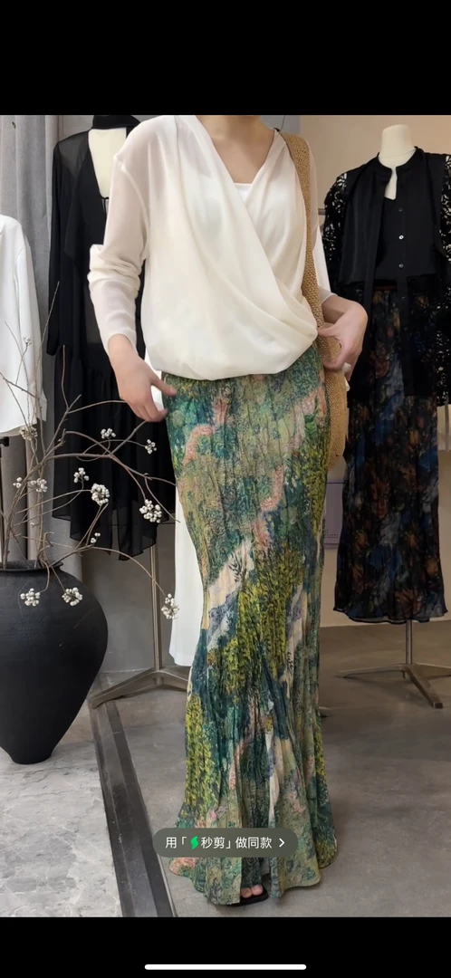异形原创印花亚麻显瘦长款半裙松紧腰2025夏季新款气质半身裙