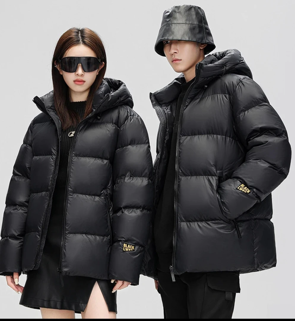 bear note【男女同款】白鸭绒黑金连帽短款宽松保暖加厚秋冬
