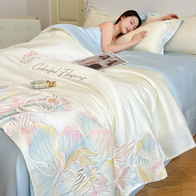 富安娜A类2025夏季新款水洗冰丝柔软亲肤夏凉被空调被夏被四件套.