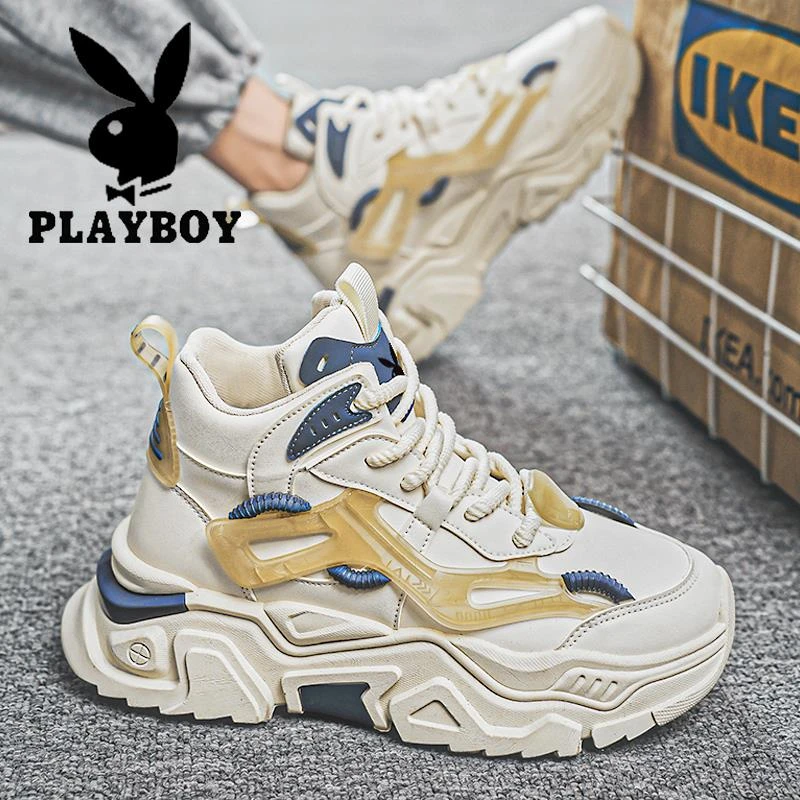 花花公子高帮鞋男春秋款耐磨面防水休闲运动鞋青少年增高老爹潮鞋