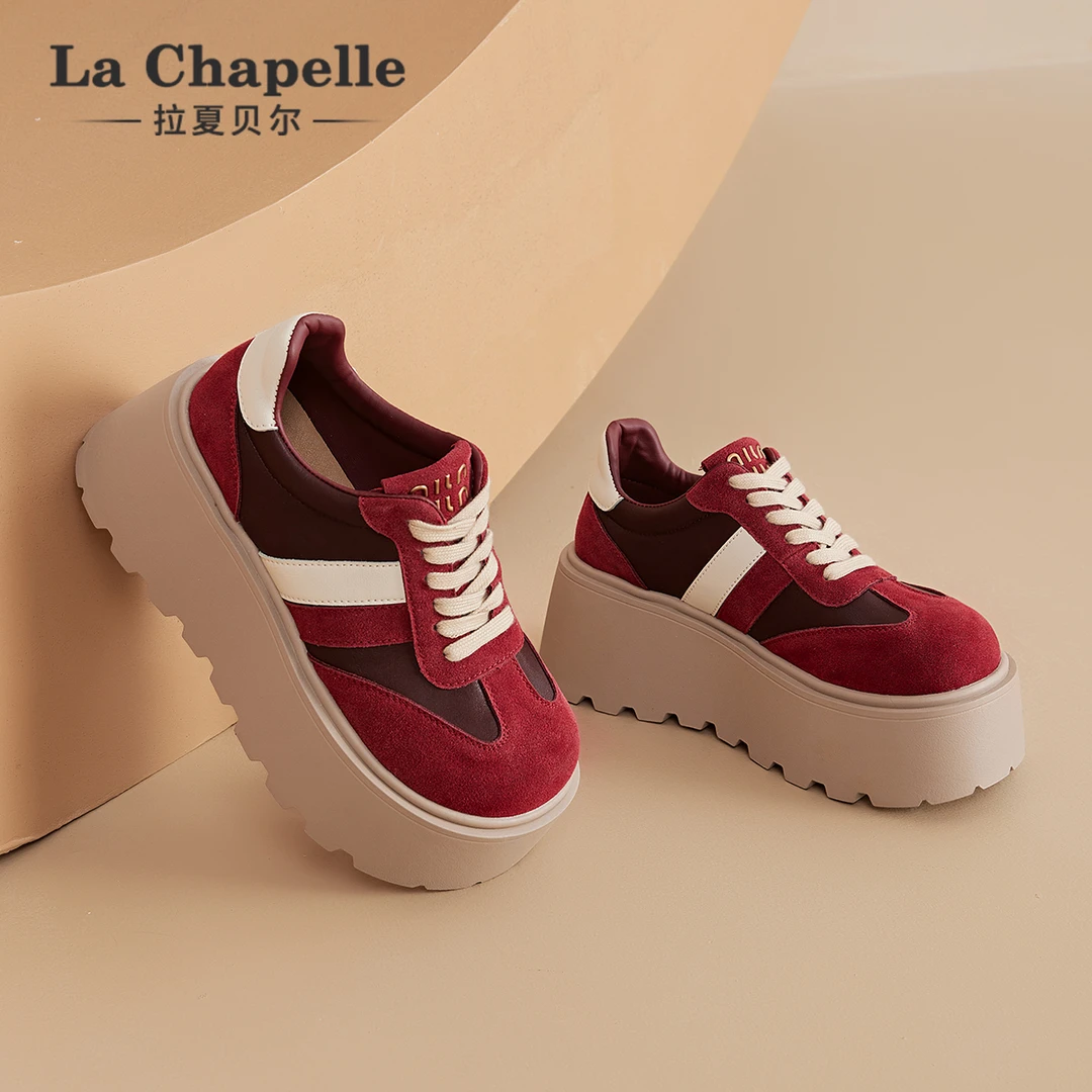 拉夏贝尔厚底小个子德训鞋女2025春季新款增高百搭松糕休闲运动鞋