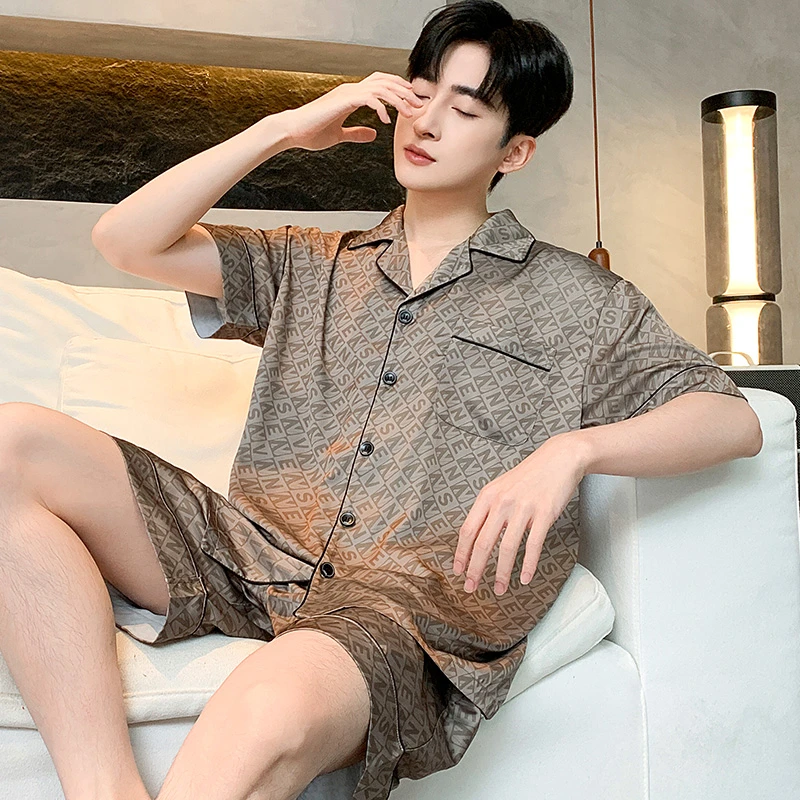 睡衣男夏季冰丝短袖高级感男款爆款2025新款高档可外穿家居服套装