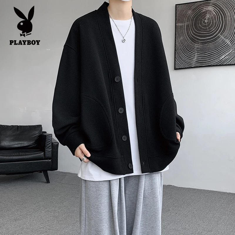 花花公子cleanfit针织开衫卫衣男款秋季慵懒风休闲V领华夫格外套