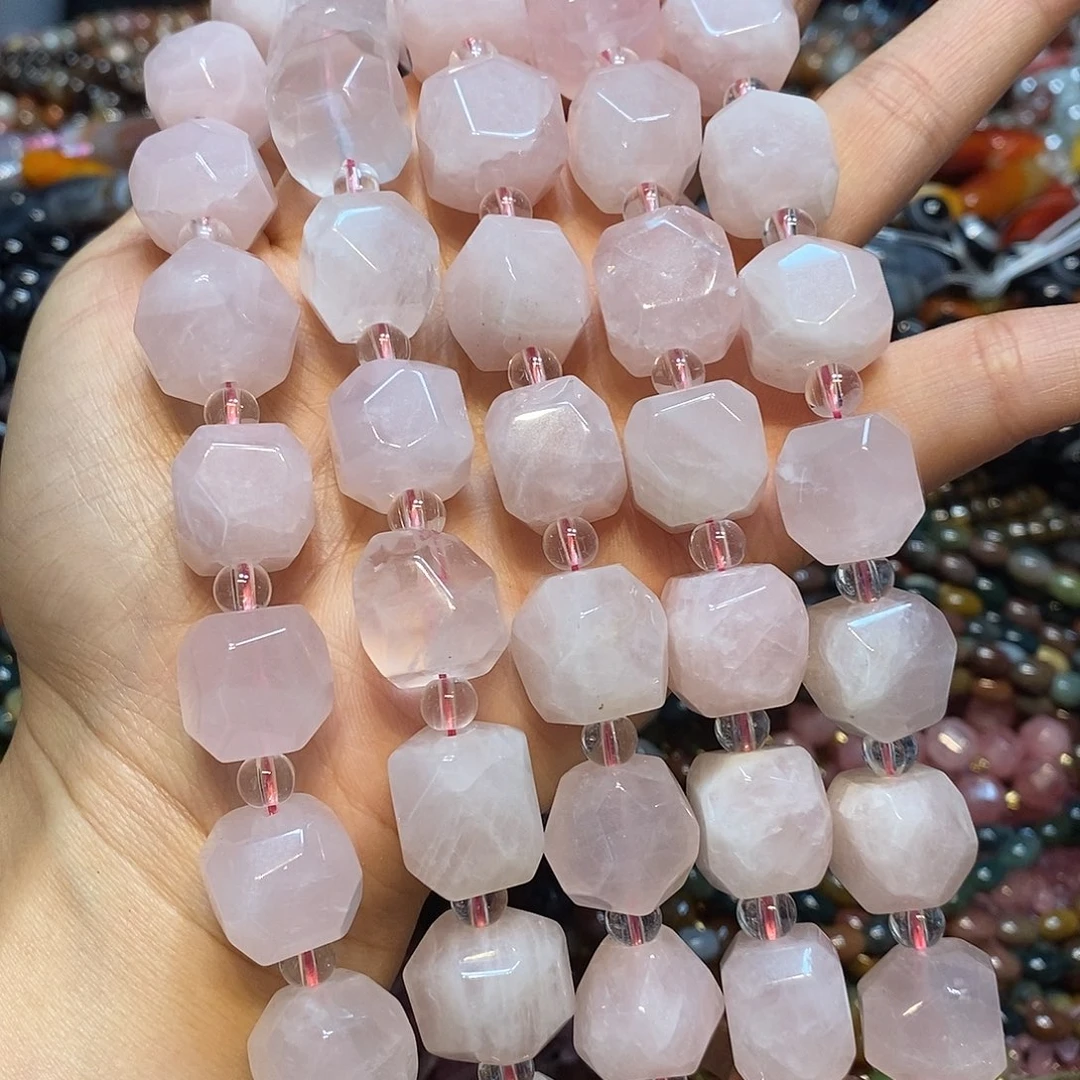 玛瑙/玉髓未镶嵌珠宝半成品15mm切面粉晶一条