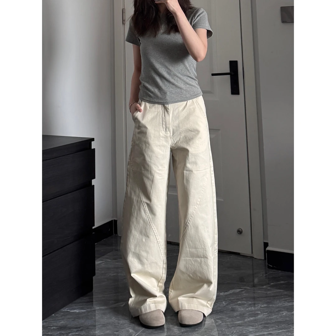 秋秋【象牙白2.0】极简百搭高腰阔腿休闲裤女夏宽松显瘦薄款直筒裤