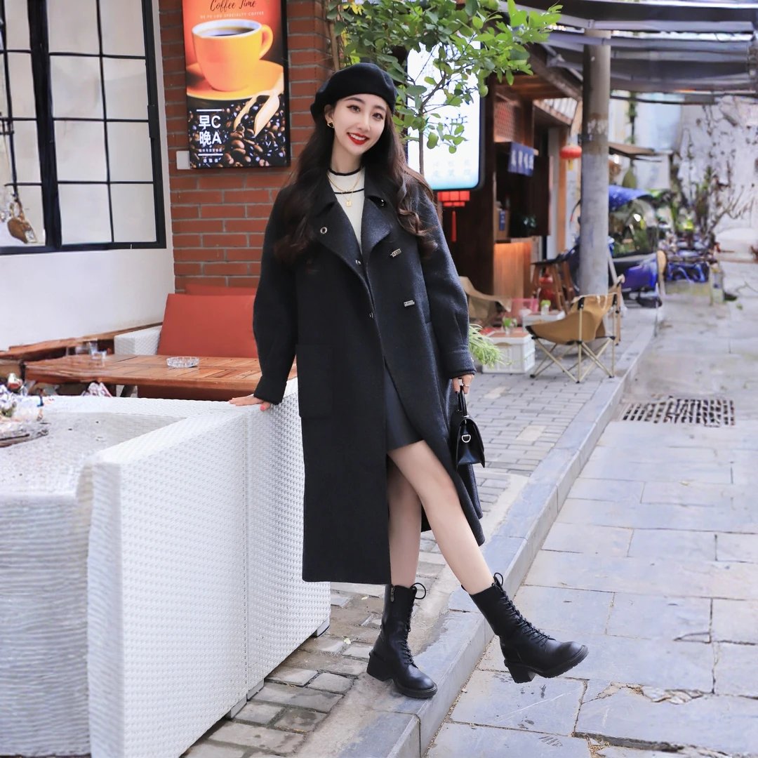 【琥珀流光】诗篇冬季真丝绵羊毛保暖气质廓形毛呢大衣6C63580045