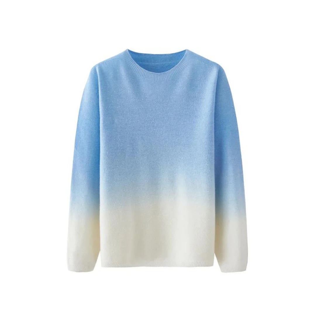 圆领常规款渐变针织女常规衫休闲秋季长袖毛衣