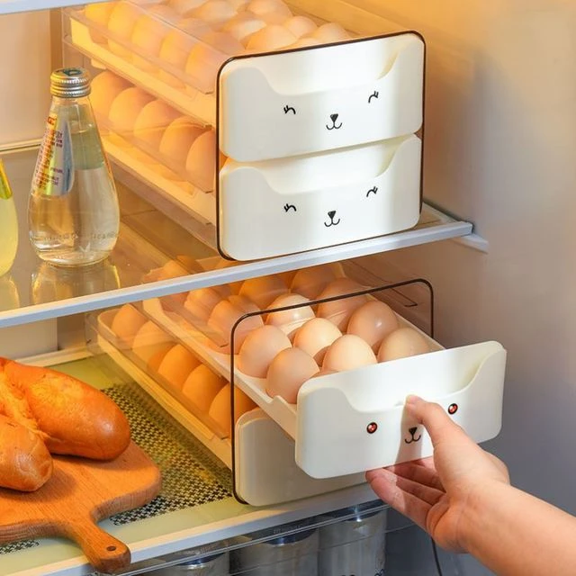日式鸡蛋收纳盒冰箱用食品级抽屉式保鲜盒厨房家用整理神器蛋托