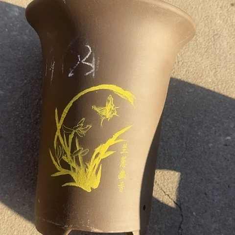 紫砂宜兴紫砂印金兰花盆22