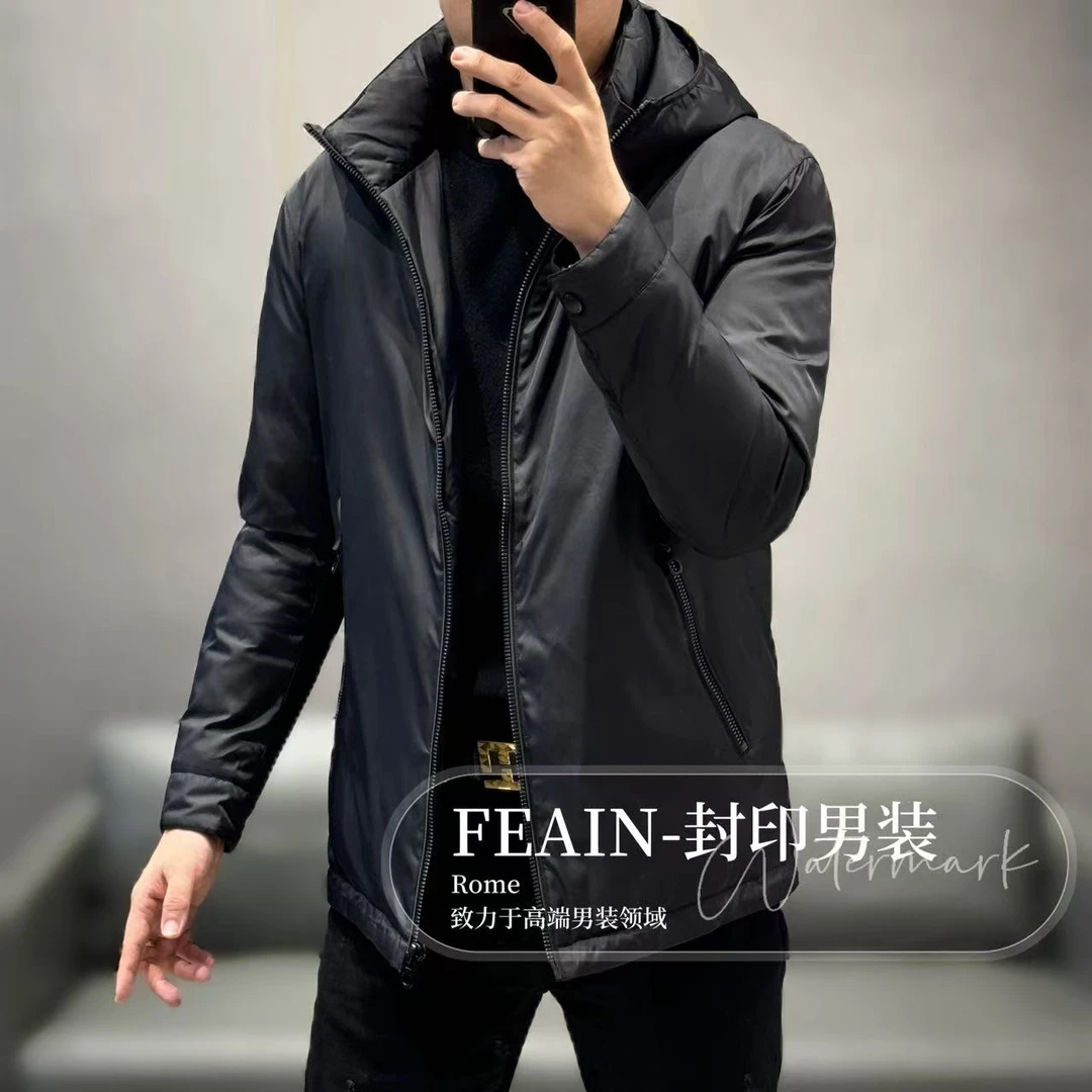 【真皮拼接羽绒】高端定制一手长真皮拼接男士羽绒服风衣1790