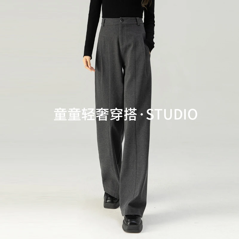【冬季新款】2024冬季加厚暖燚绒窄版阔腿裤休闲裤宽松显瘦女12676