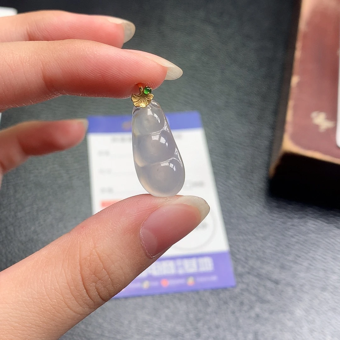翡翠散珠18K金镶嵌缅甸天然A货翡翠冰种豆子