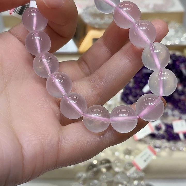 玉粉水卡12mm手串