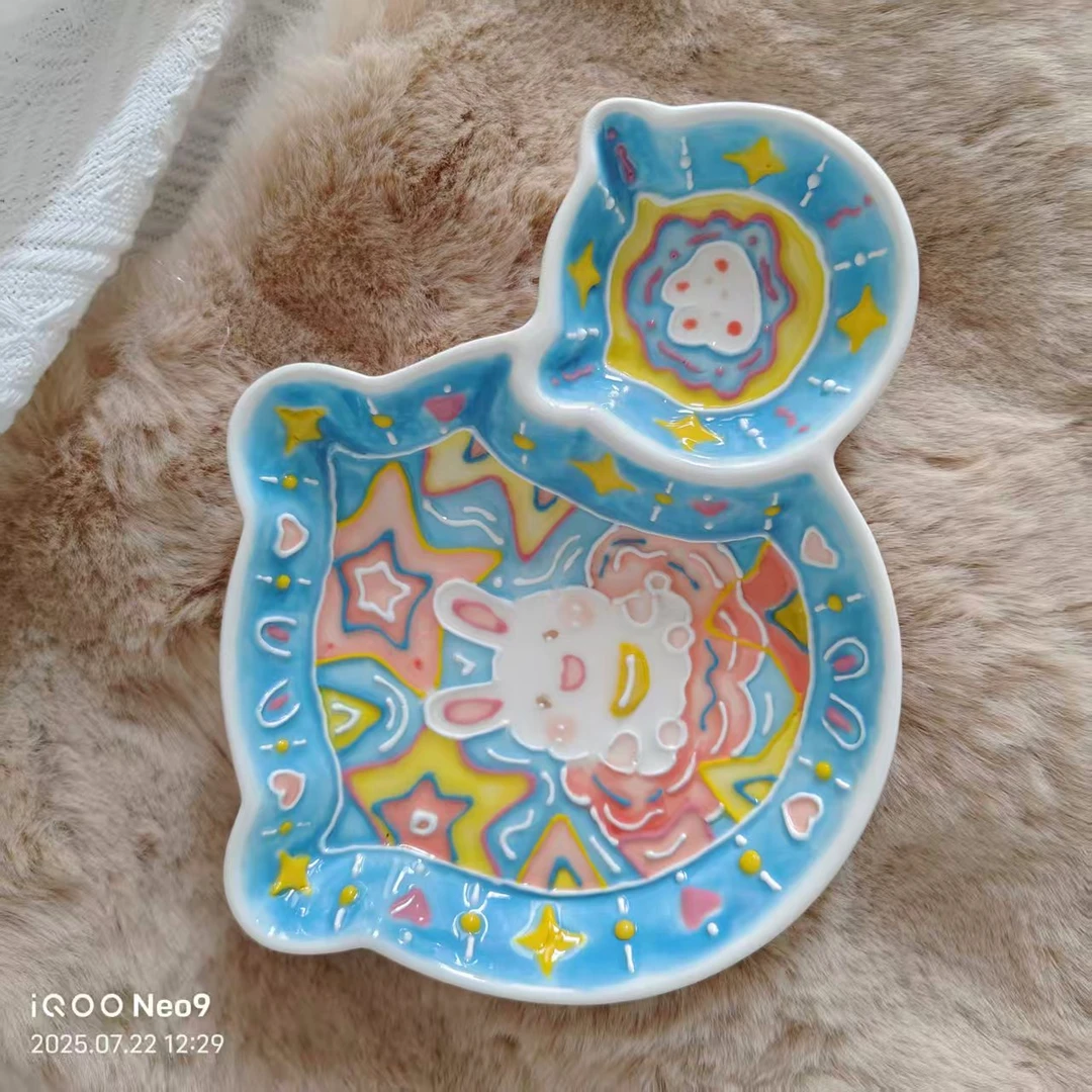 W02立体釉猫猫蘸料盘