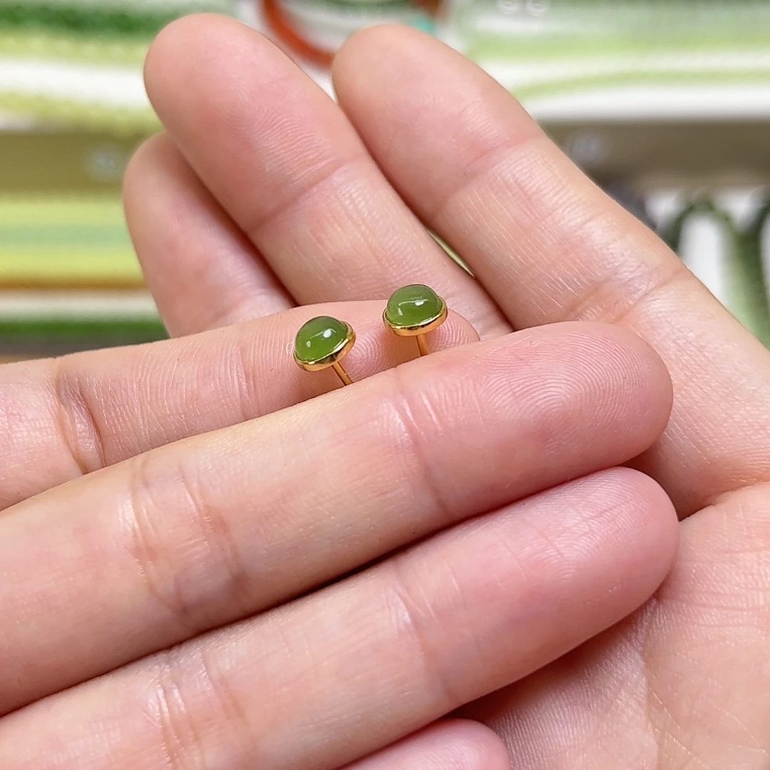 和田玉银S925镶嵌耳饰