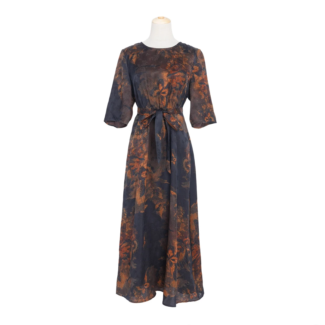 [简兮]FY8240205香云纱圆领连衣裙