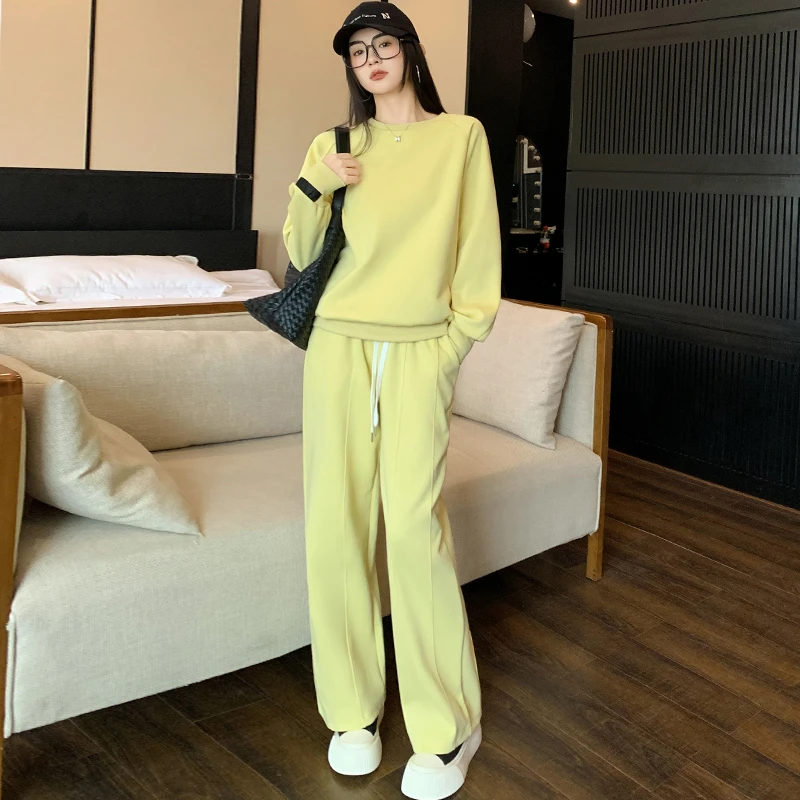 欧货休闲套头卫衣套装女春秋韩版宽松显瘦洋气阔腿长裤运动两件套