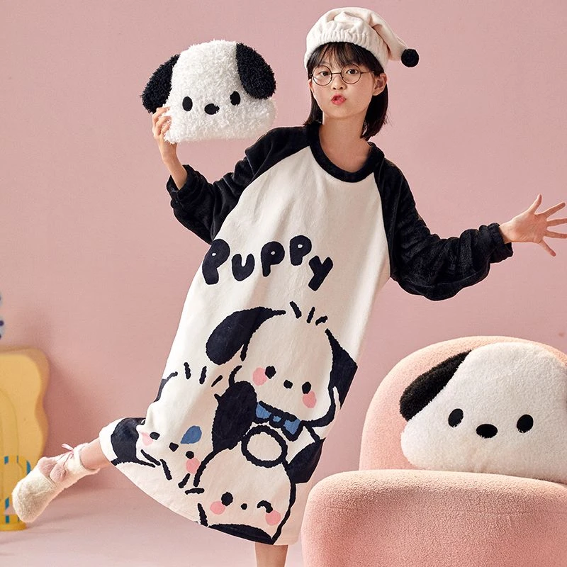 帕恰狗儿童卡通长袖女孩中大童睡衣秋冬季女童法兰绒加厚保暖睡裙