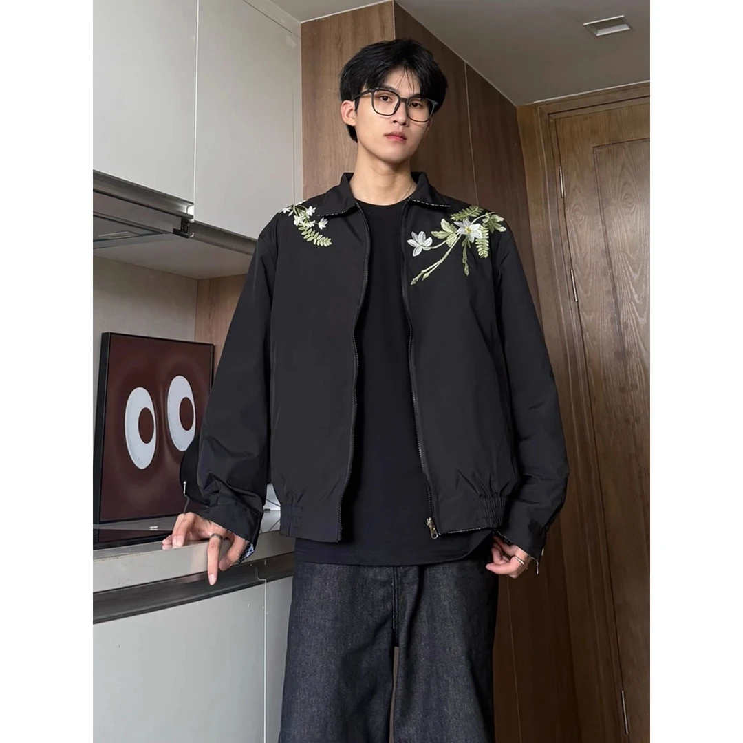 花朵刺绣飞行员夹克外套男cleanfit秋季穿搭三防户外两面穿棒球服