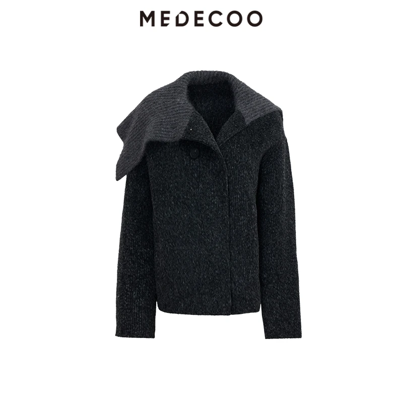 墨蒂珂2025秋冬新款假两件针织领羊毛外套毛呢大衣