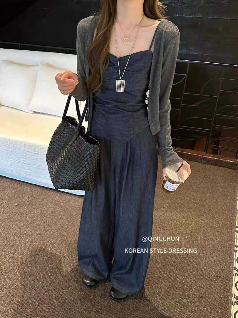 森系INS风纯欲风休闲风时尚套装上衣秋季抽绳日奢风#8805