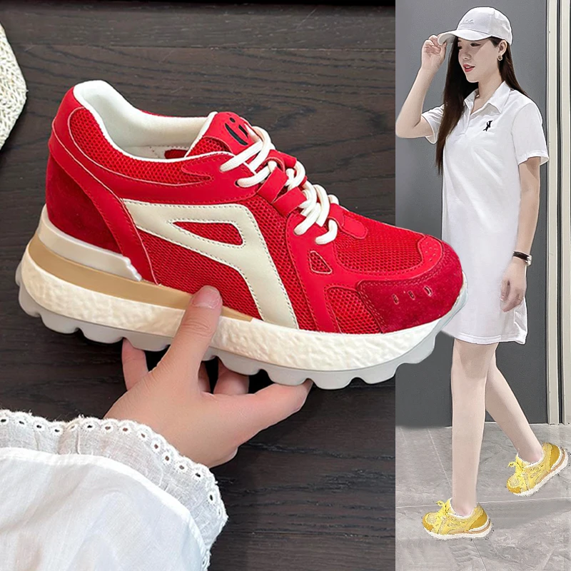 小个子内增高8cm休闲运动鞋女2025春夏新款网面透气厚底阿甘鞋单