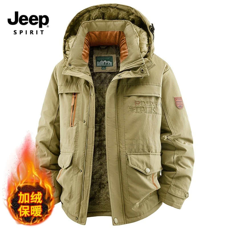 Jeep吉普冬季棉衣加厚加绒夹克外套男士防风防水户外大码棉袄防寒