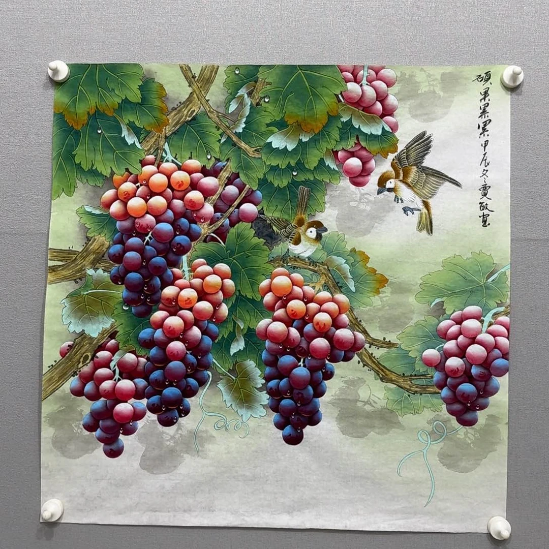 国画工笔葡萄斗方贾敏