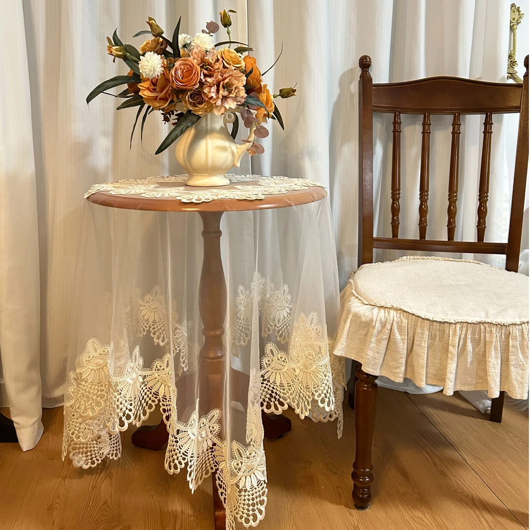 米色防尘电视盖布蕾丝桌布