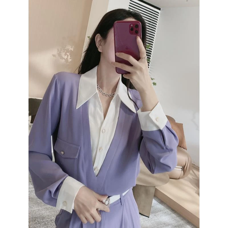 【金皇橦颜】拼色衬衫+阔腿裤两件套（YDCC50）2950