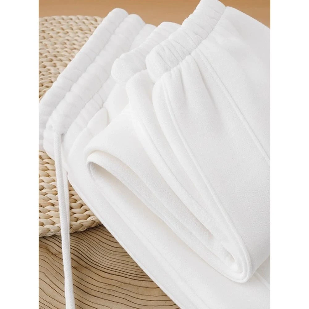 白色日系简约百搭加绒束脚抽绳纯色卫裤女宽松舒适运动休闲裤秋冬