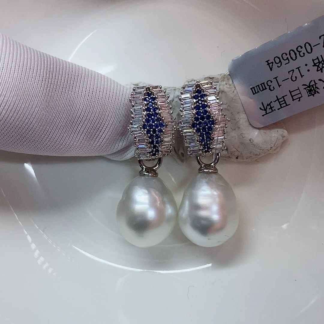 银S925镶嵌耳饰海水珍珠12-13