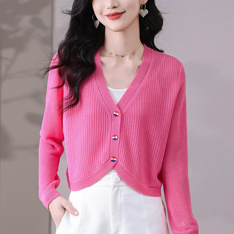 外套2025新款小个子漂亮减龄上衣短款宽松洋气冰丝针织开衫女薄款