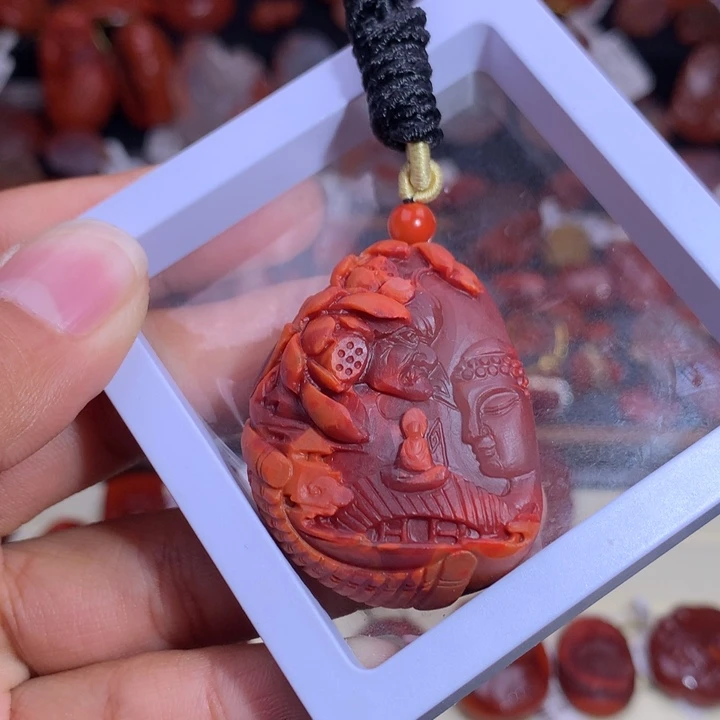 南红玛瑙未镶嵌珠宝半成品牛血精雕悟道