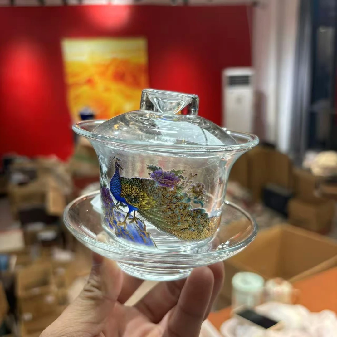 秋香茶具 变色孔雀盖碗-3229