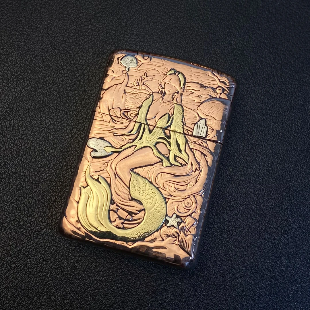 ZORRO佐罗二代902s紫铜美人鱼镶嵌打火机盘玩新款盔甲升级防风