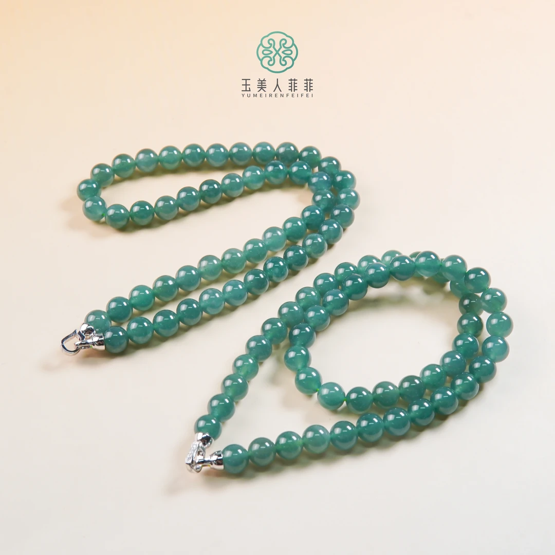 石惑珠宝^翡翠圆珠项链约10mm-多样性发一