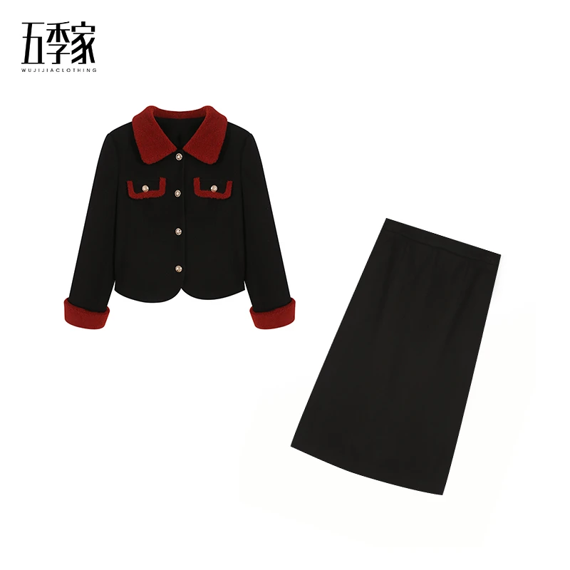 周周-春季新款气质优雅加厚短款上衣外套遮肉半身裙套装ZL101497