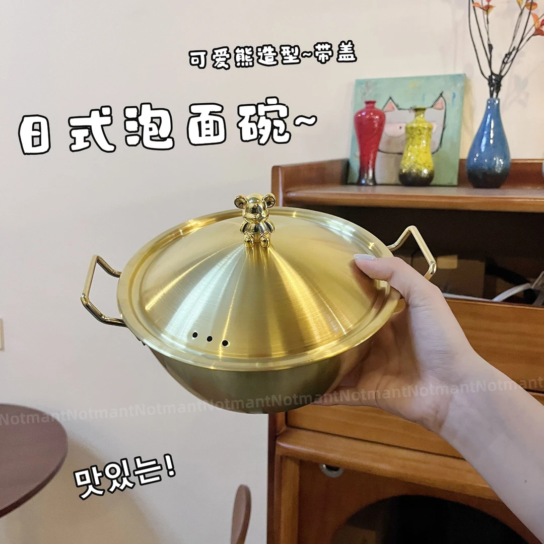 【小熊碗带盖+筷+勺】17cm升级304不锈钢泡面碗双耳加大加深沙拉碗