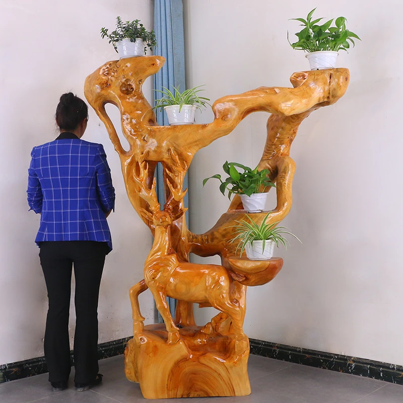 根雕花架树根摆件树型摆花架树桩香樟木实木天然木雕MH11036