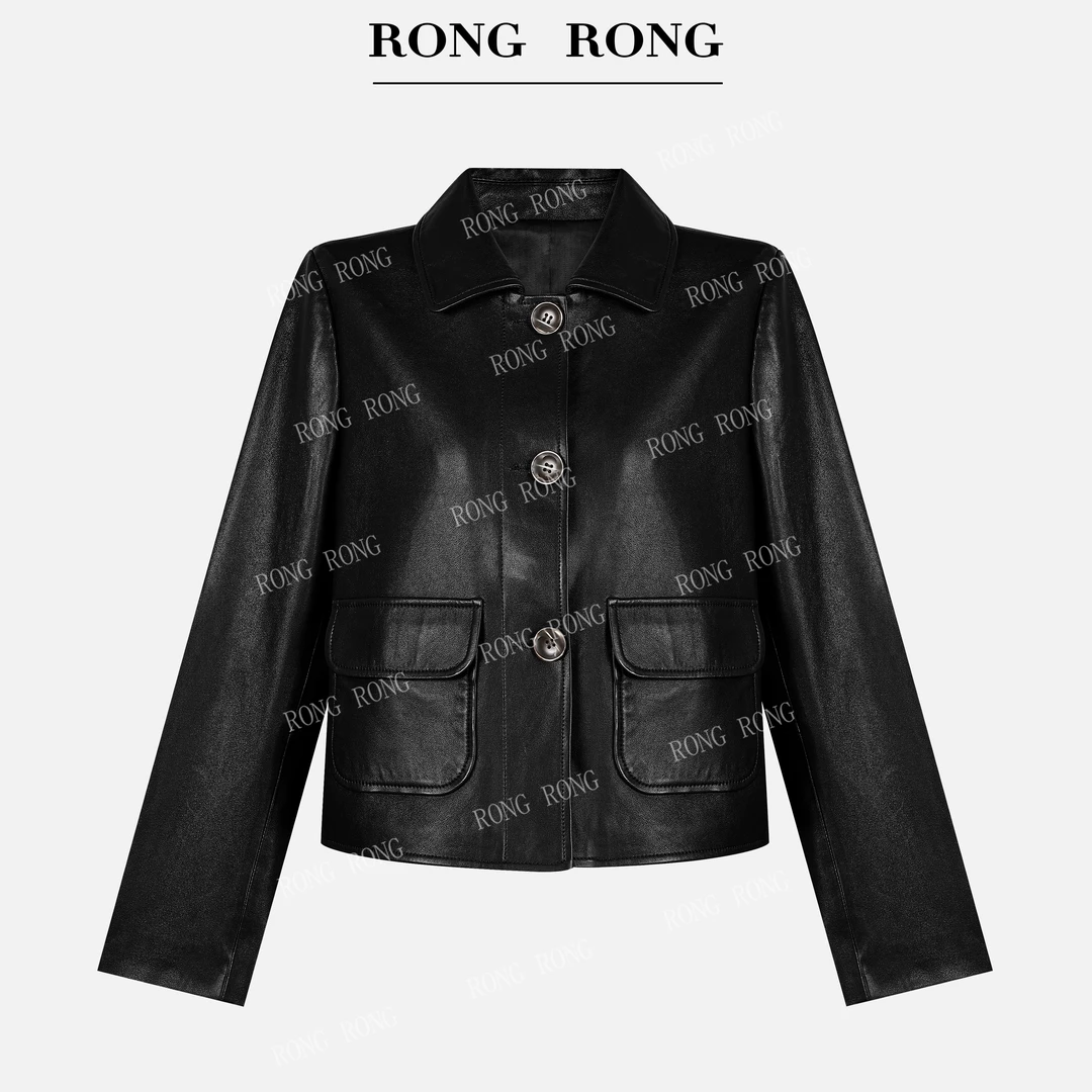 溶溶【伦敦影集】RONGRONG 100绵羊皮修身裁剪高级感机车皮衣55035