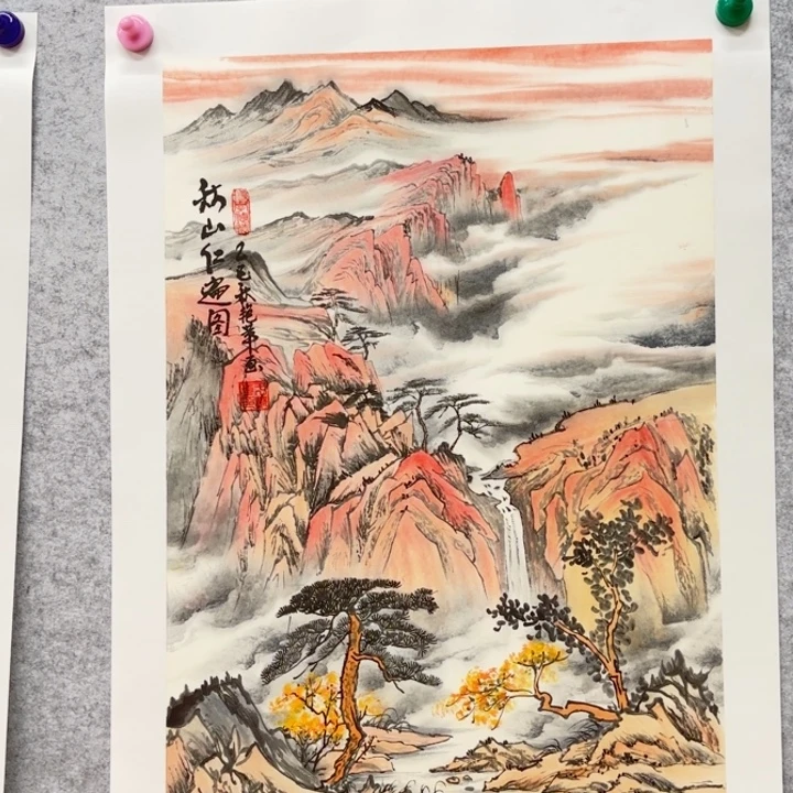 国画花鸟等图案三开