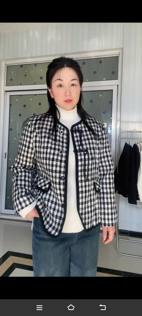 千鸟格小香风加里衬2024春秋新款韩版百搭外套