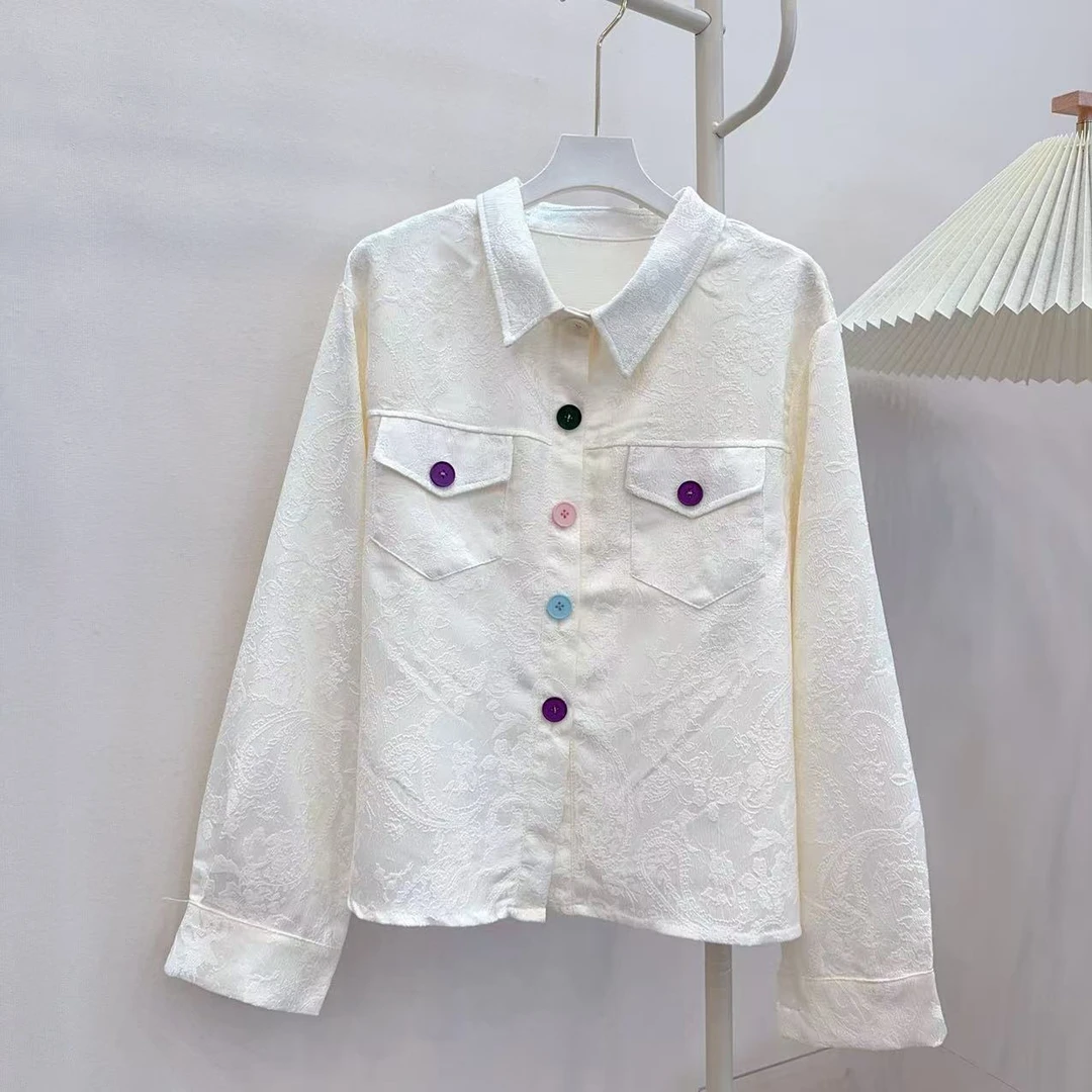 胖胖家*1278新款彩扣翻领洋气百搭显瘦春款外搭